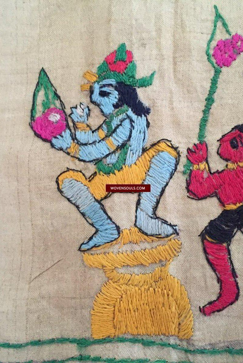 850 seltene Namawali Vrindavani Assam Vastra – Seide mit doppelseitiger Stickerei –WOVENSOULS-Antike-Vintage-Textilien-Kunst-Dekor