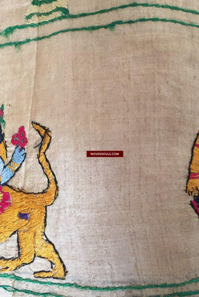850 seltene Namawali Vrindavani Assam Vastra – Seide mit doppelseitiger Stickerei –WOVENSOULS-Antike-Vintage-Textilien-Kunst-Dekor