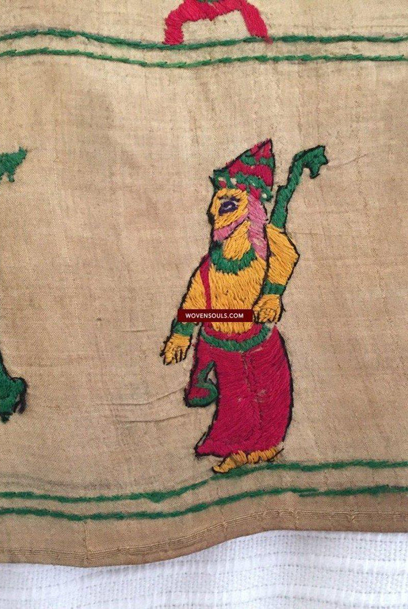 850 seltene Namawali Vrindavani Assam Vastra – Seide mit doppelseitiger Stickerei –WOVENSOULS-Antike-Vintage-Textilien-Kunst-Dekor