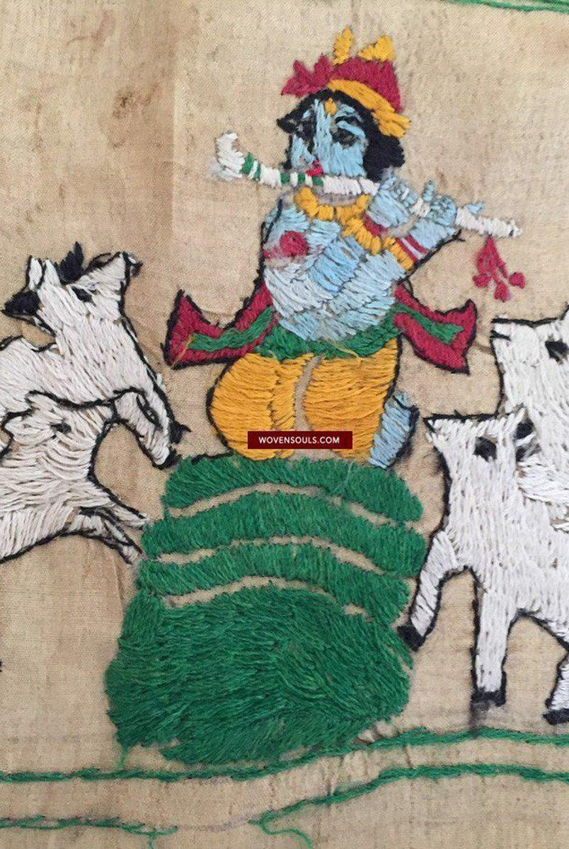 850 seltene Namawali Vrindavani Assam Vastra – Seide mit doppelseitiger Stickerei –WOVENSOULS-Antike-Vintage-Textilien-Kunst-Dekor