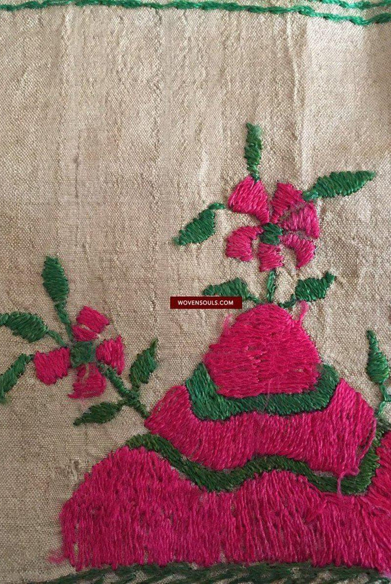 850 seltene Namawali Vrindavani Assam Vastra – Seide mit doppelseitiger Stickerei –WOVENSOULS-Antike-Vintage-Textilien-Kunst-Dekor
