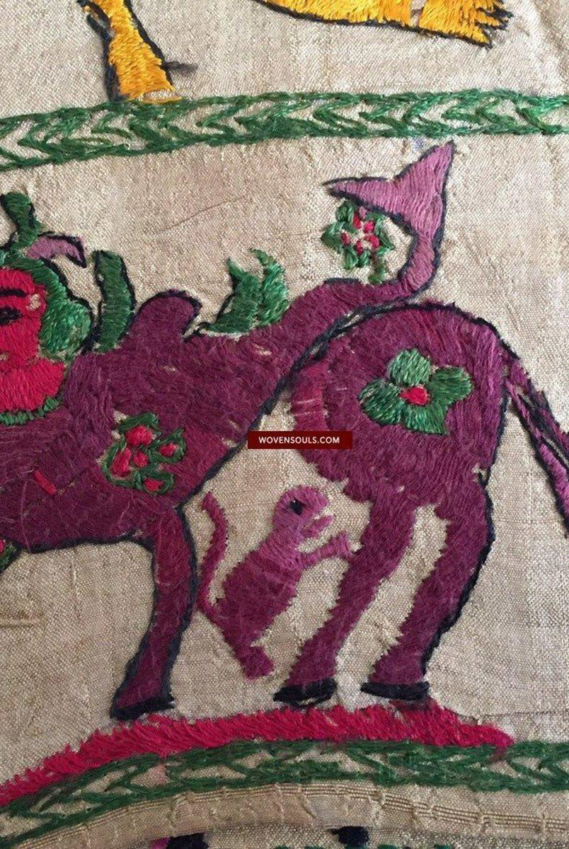 850 seltene Namawali Vrindavani Assam Vastra – Seide mit doppelseitiger Stickerei –WOVENSOULS-Antike-Vintage-Textilien-Kunst-Dekor