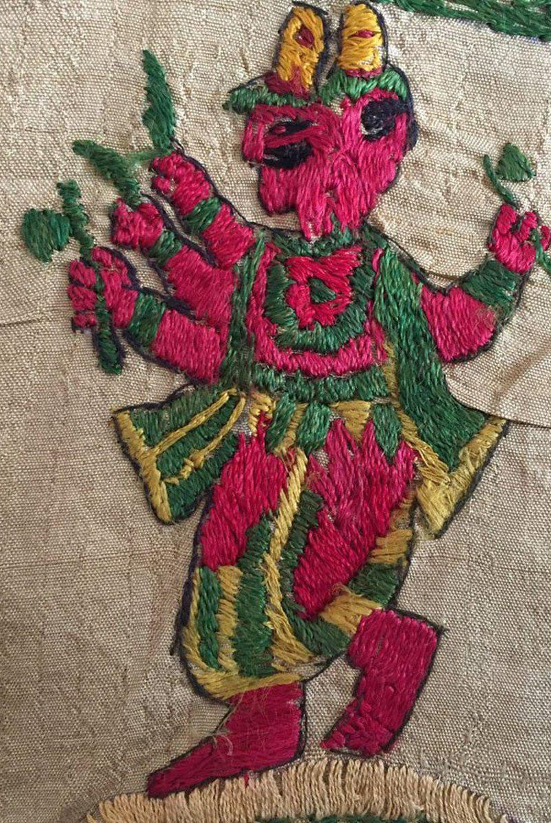 850 seltene Namawali Vrindavani Assam Vastra – Seide mit doppelseitiger Stickerei –WOVENSOULS-Antike-Vintage-Textilien-Kunst-Dekor