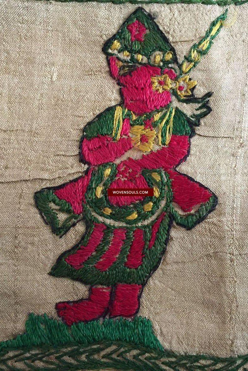 850 seltene Namawali Vrindavani Assam Vastra – Seide mit doppelseitiger Stickerei –WOVENSOULS-Antike-Vintage-Textilien-Kunst-Dekor