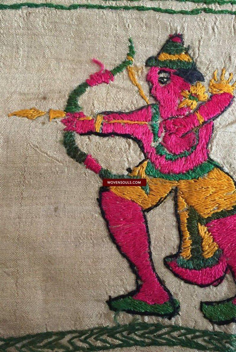 850 seltene Namawali Vrindavani Assam Vastra – Seide mit doppelseitiger Stickerei –WOVENSOULS-Antike-Vintage-Textilien-Kunst-Dekor