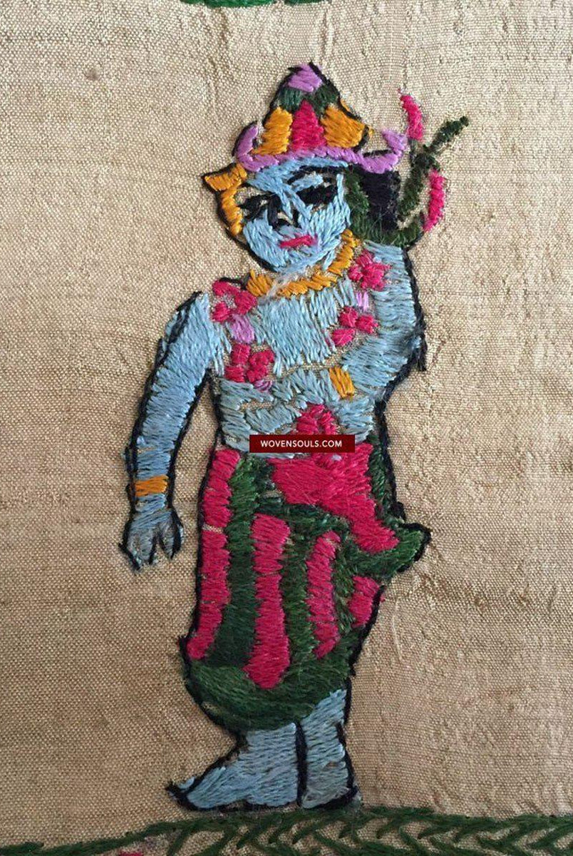 850 seltene Namawali Vrindavani Assam Vastra – Seide mit doppelseitiger Stickerei –WOVENSOULS-Antike-Vintage-Textilien-Kunst-Dekor