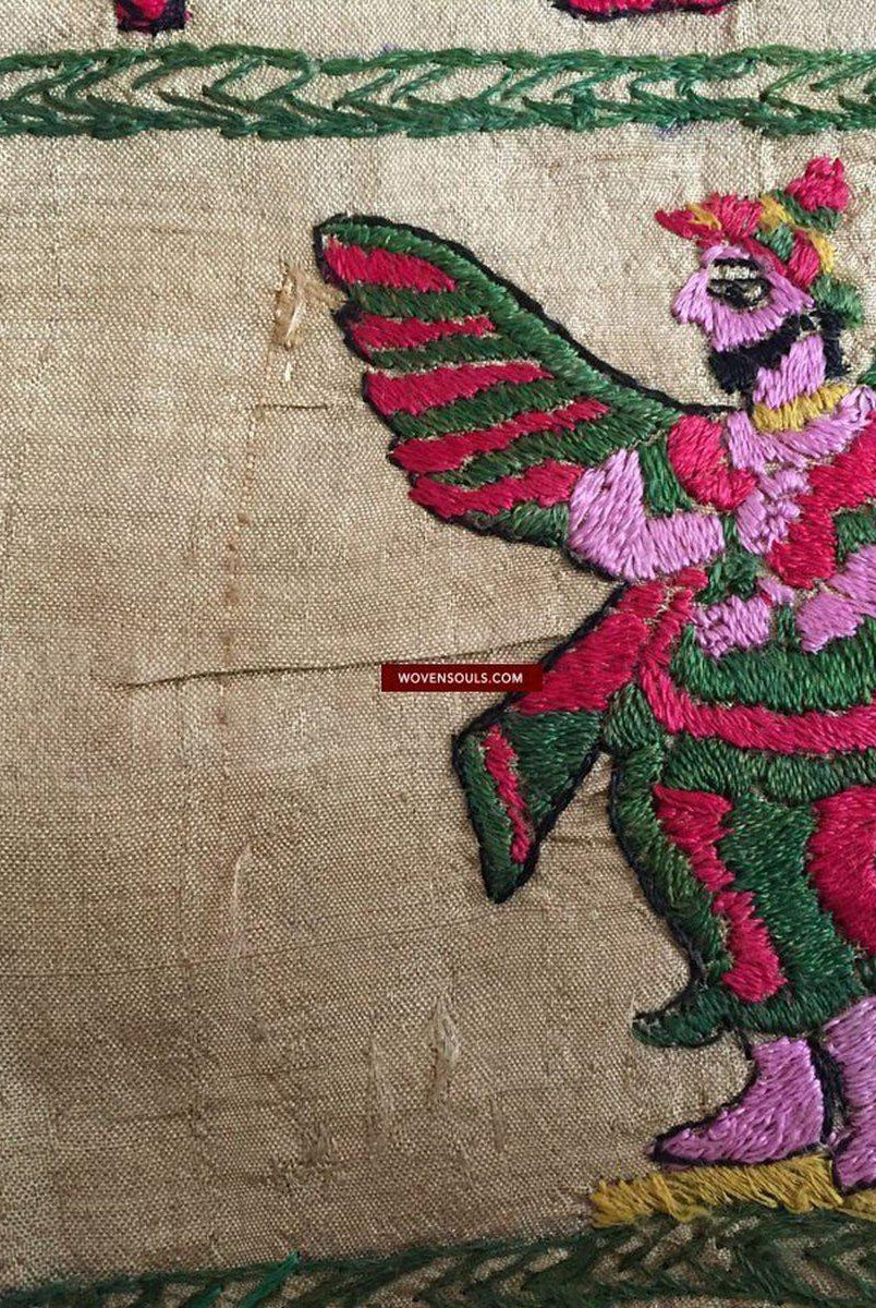 850 seltene Namawali Vrindavani Assam Vastra – Seide mit doppelseitiger Stickerei –WOVENSOULS-Antike-Vintage-Textilien-Kunst-Dekor