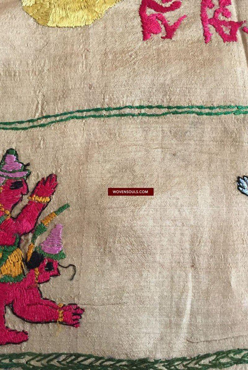 850 seltene Namawali Vrindavani Assam Vastra – Seide mit doppelseitiger Stickerei –WOVENSOULS-Antike-Vintage-Textilien-Kunst-Dekor