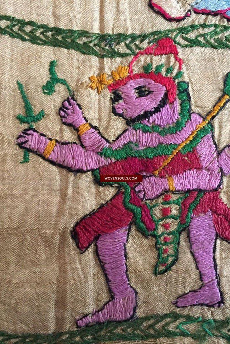 850 seltene Namawali Vrindavani Assam Vastra – Seide mit doppelseitiger Stickerei –WOVENSOULS-Antike-Vintage-Textilien-Kunst-Dekor