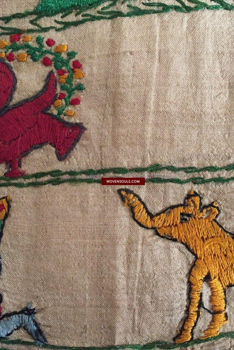 850 seltene Namawali Vrindavani Assam Vastra – Seide mit doppelseitiger Stickerei –WOVENSOULS-Antike-Vintage-Textilien-Kunst-Dekor