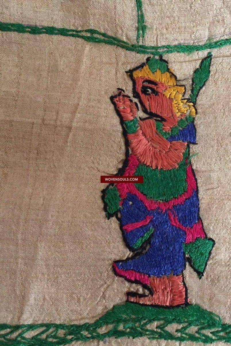 850 seltene Namawali Vrindavani Assam Vastra – Seide mit doppelseitiger Stickerei –WOVENSOULS-Antike-Vintage-Textilien-Kunst-Dekor