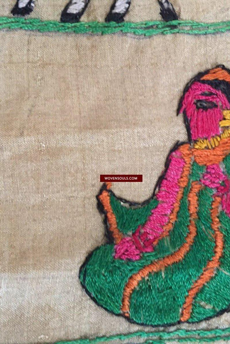 850 seltene Namawali Vrindavani Assam Vastra – Seide mit doppelseitiger Stickerei –WOVENSOULS-Antike-Vintage-Textilien-Kunst-Dekor