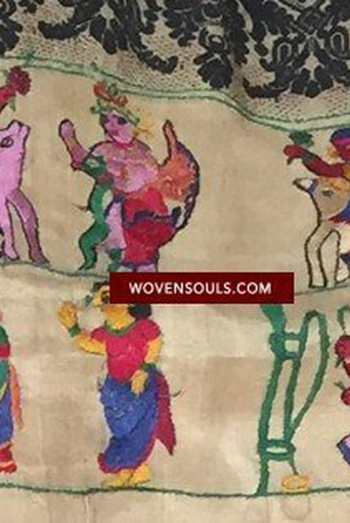 850 seltene Namawali Vrindavani Assam Vastra – Seide mit doppelseitiger Stickerei –WOVENSOULS-Antike-Vintage-Textilien-Kunst-Dekor