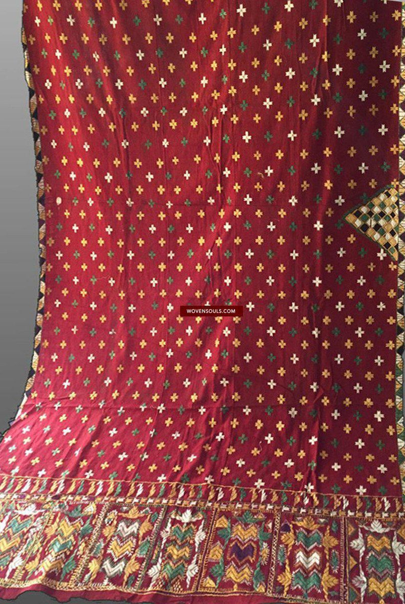 868 SOLD Phulkari Shawl with Unique NWFP stylised motifs-WOVENSOULS-Antique-Vintage-Textiles-Art-Decor
