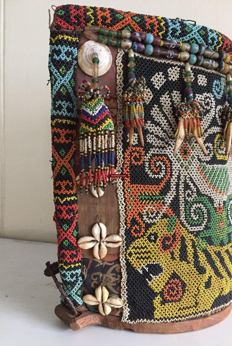 877 Antique KalimantanDayak Beaded Basket Baby Carrier-WOVENSOULS-Antique-Vintage-Textiles-Art-Decor
