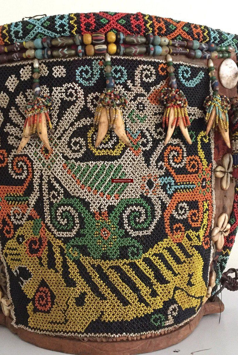 877 Antique KalimantanDayak Beaded Basket Baby Carrier-WOVENSOULS-Antique-Vintage-Textiles-Art-Decor