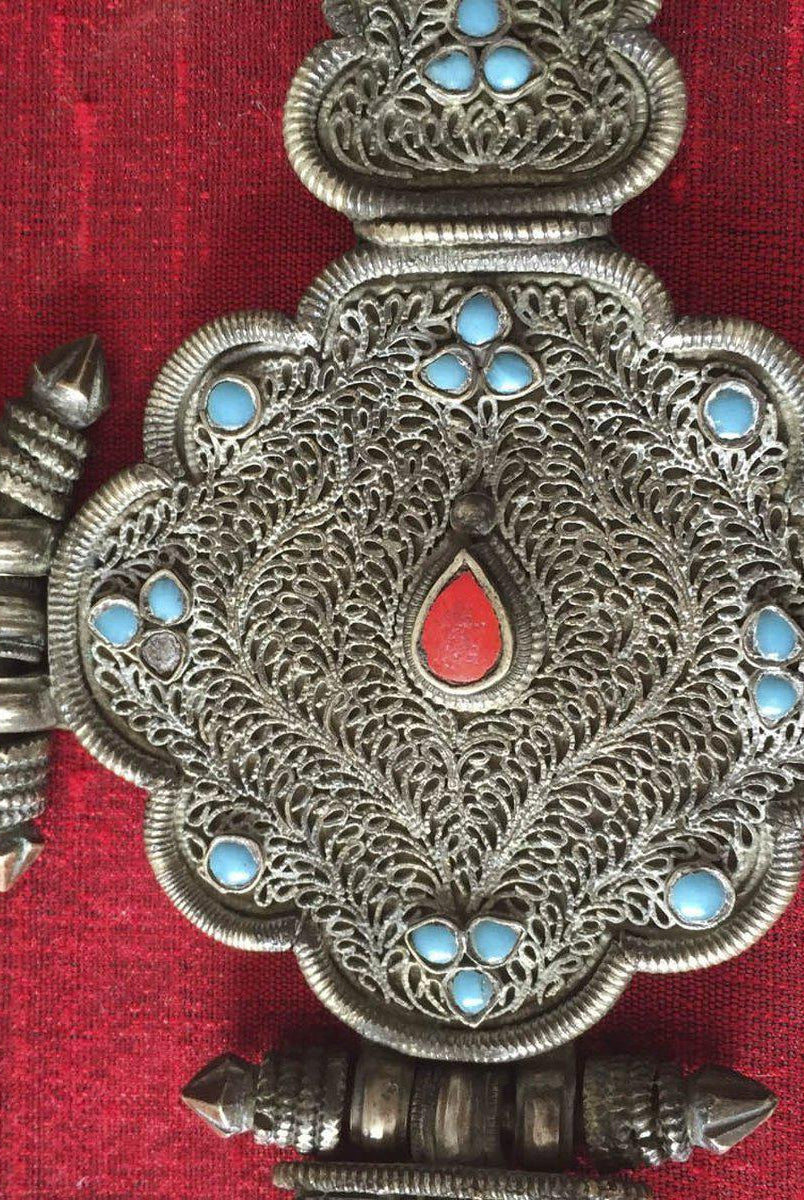 893 Rare Antique Silver Gyenzen - Tibetan Noblewoman's Ornament-WOVENSOULS-Antique-Vintage-Textiles-Art-Decor