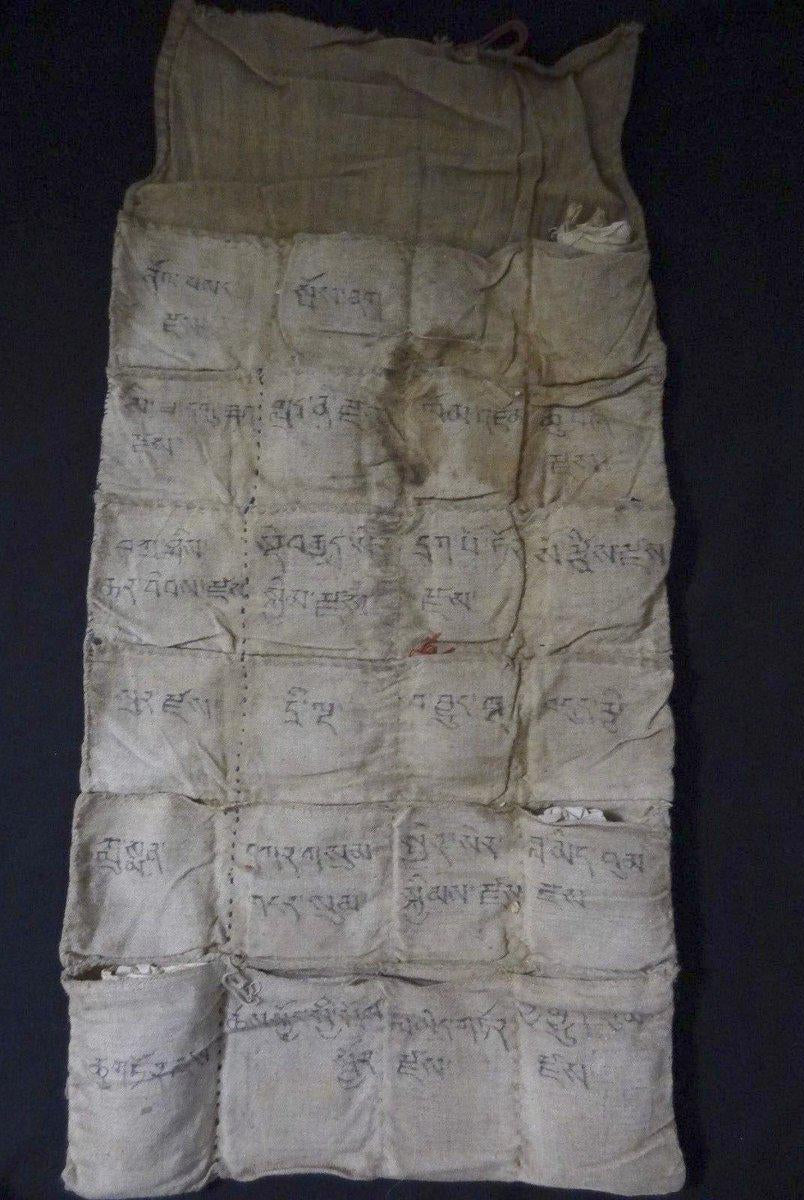 897 Rare Antique Tibetan Artefact - Medicine Holder, Pouch with Silver Spoon - SOLD-WOVENSOULS-Antique-Vintage-Textiles-Art-Decor