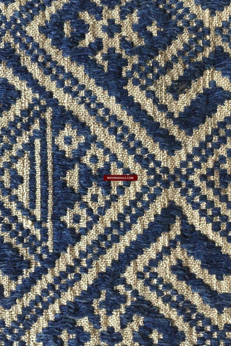 898 VENDUTO Coperta semi antica Tai Sam Neua in cotone filato a mano-WOVENSOULS-Arredamento artistico-tessile-vintage-antico