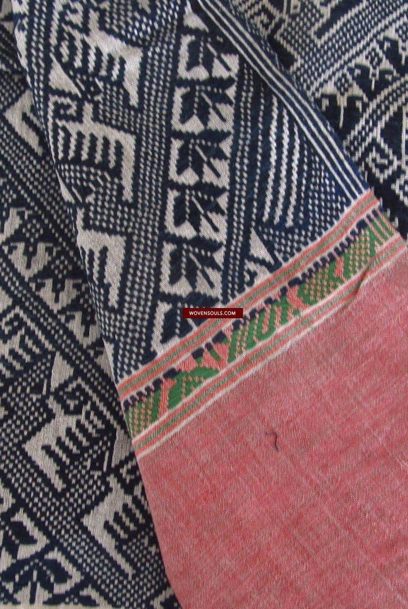898 VENDUTO Coperta semi antica Tai Sam Neua in cotone filato a mano-WOVENSOULS-Arredamento artistico-tessile-vintage-antico