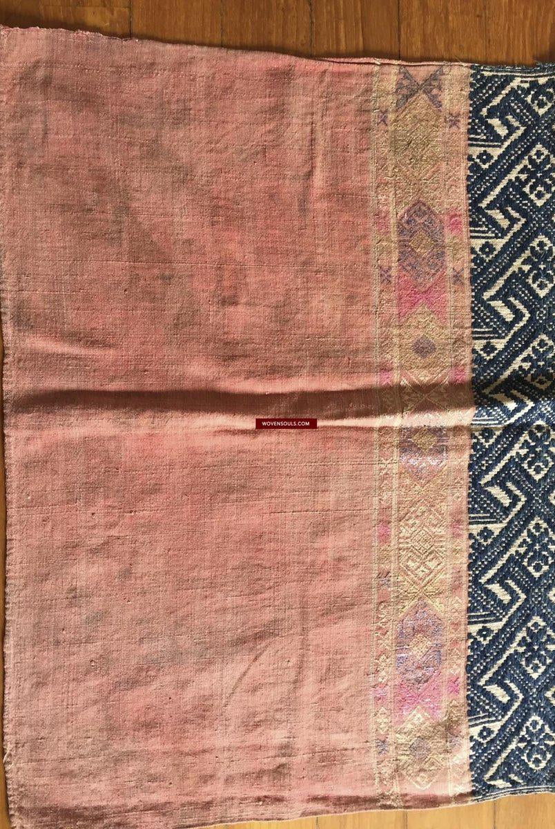 898 VENDUTO Coperta semi antica Tai Sam Neua in cotone filato a mano-WOVENSOULS-Arredamento artistico-tessile-vintage-antico