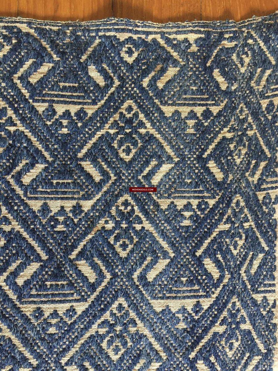 898 SOLD Semi Antique Tai Sam Neua Blanket Handspun Cotton-WOVENSOULS-Antique-Vintage-Textiles-Art-Decor