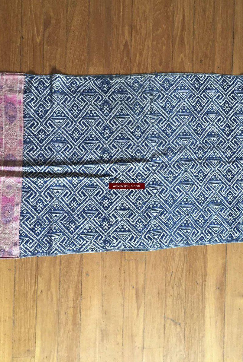 898 VENDUTO Coperta semi antica Tai Sam Neua in cotone filato a mano-WOVENSOULS-Arredamento artistico-tessile-vintage-antico