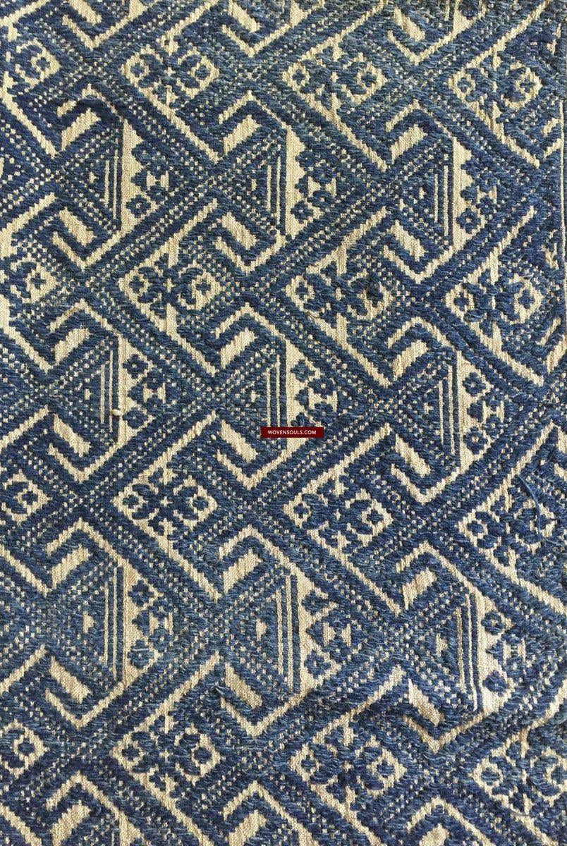 898 SOLD Semi Antique Tai Sam Neua Blanket Handspun Cotton-WOVENSOULS-Antique-Vintage-Textiles-Art-Decor