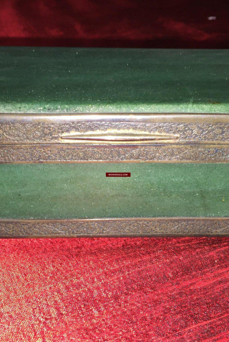 900 Old Parsi Zoroastrian Heirloom Box with Silver & Jade? Quartz?-WOVENSOULS-Antique-Vintage-Textiles-Art-Decor