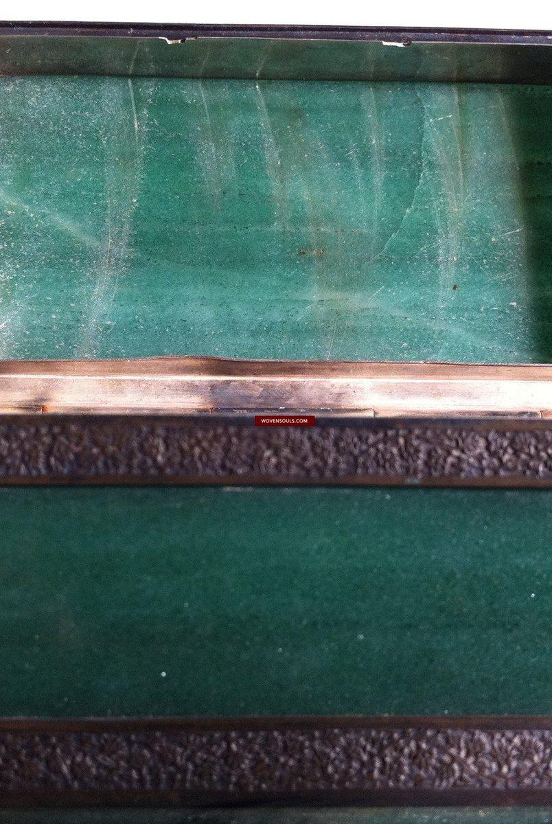 900 Old Parsi Zoroastrian Heirloom Box with Silver & Jade? Quartz?-WOVENSOULS-Antique-Vintage-Textiles-Art-Decor