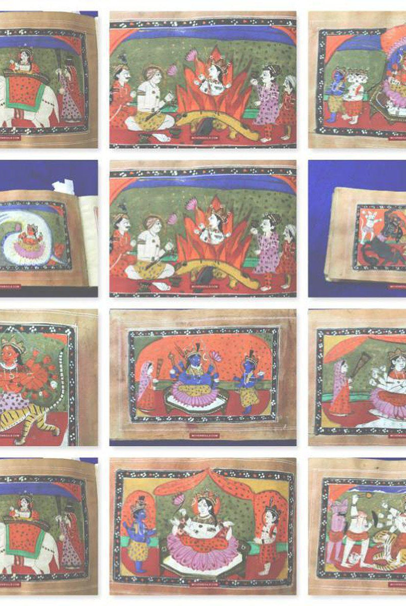 9007 Indian Sanskrit Manuscript with Miniature Paintings-WOVENSOULS-Antique-Vintage-Textiles-Art-Decor