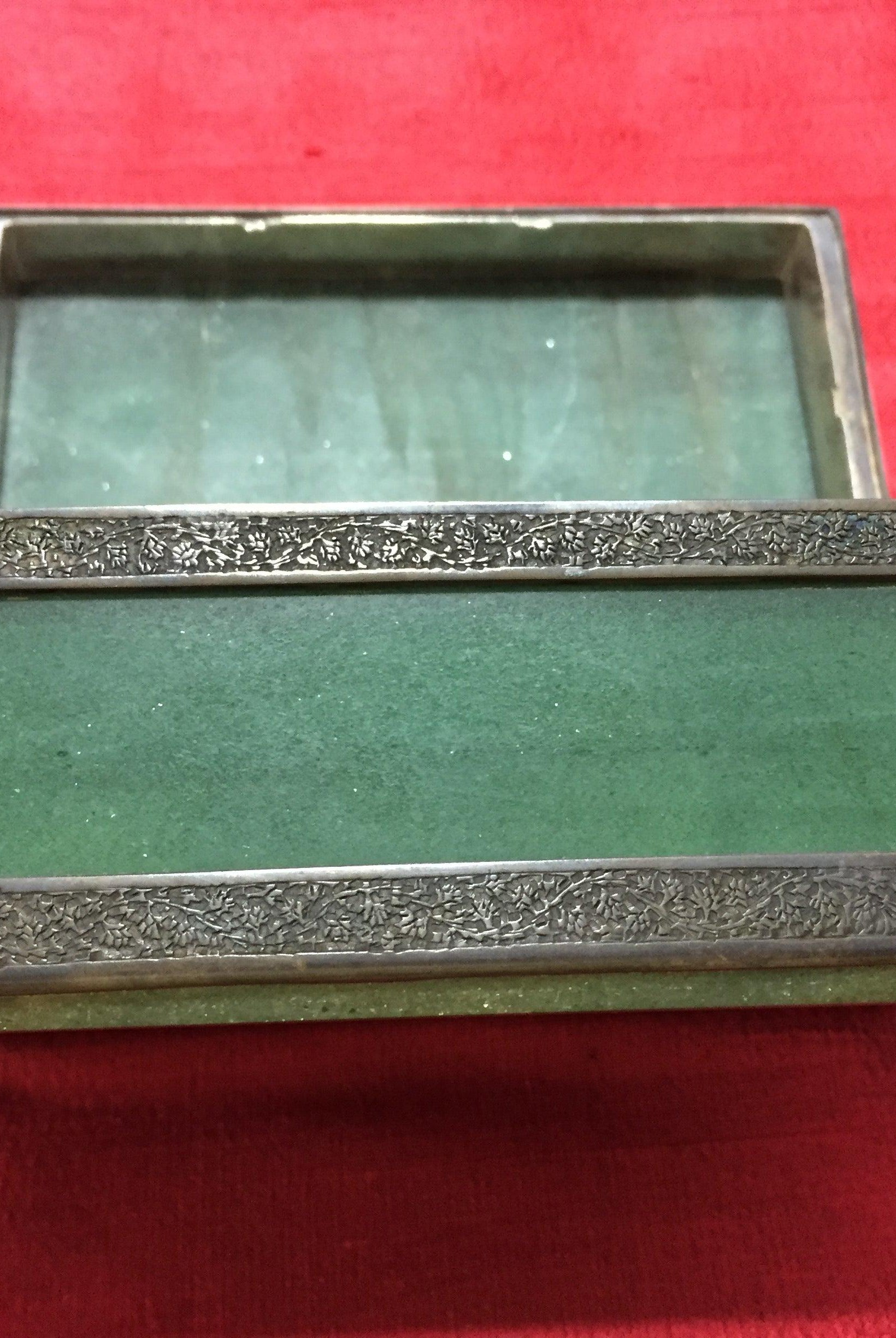 900 Old Parsi Zoroastrian Heirloom Box with Silver & Jade? Quartz?-WOVENSOULS Antique Textiles & Art Gallery