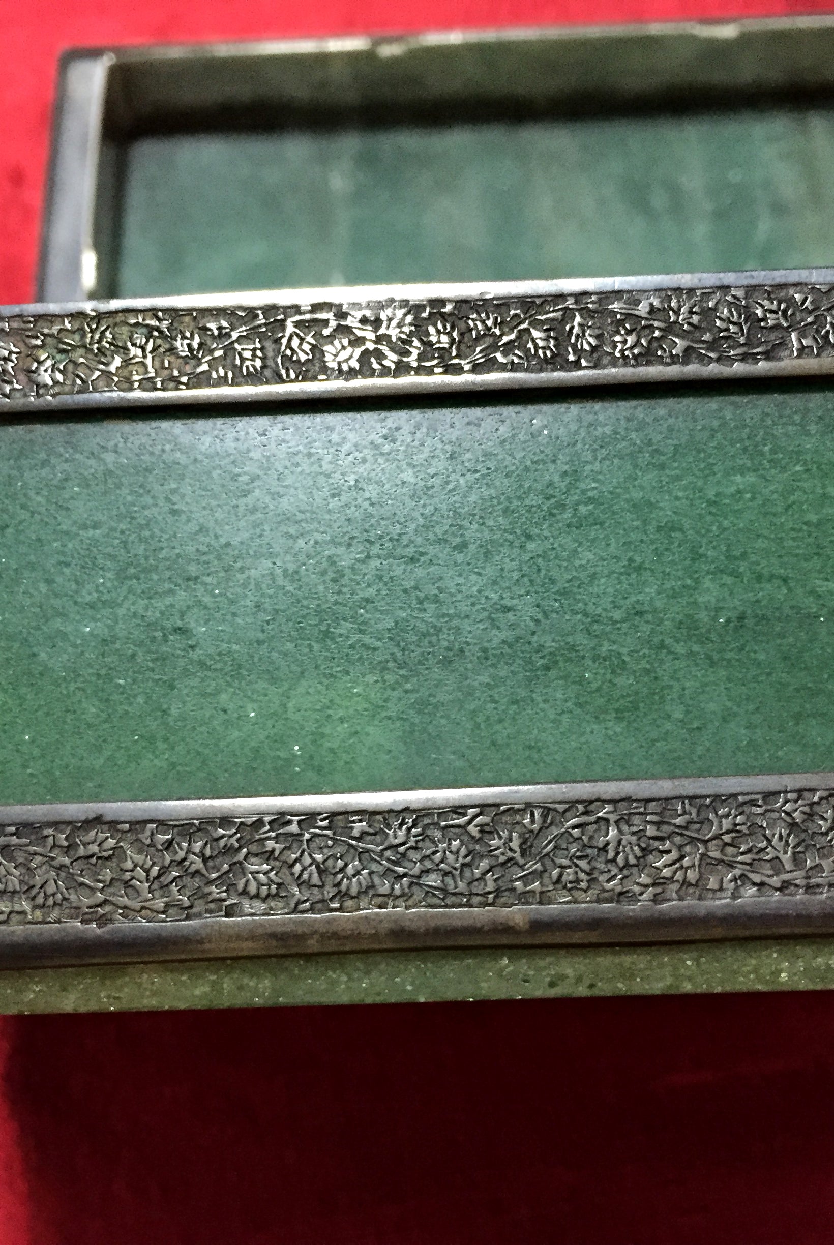 900 Old Parsi Zoroastrian Heirloom Box with Silver & Jade? Quartz?-WOVENSOULS Antique Textiles & Art Gallery