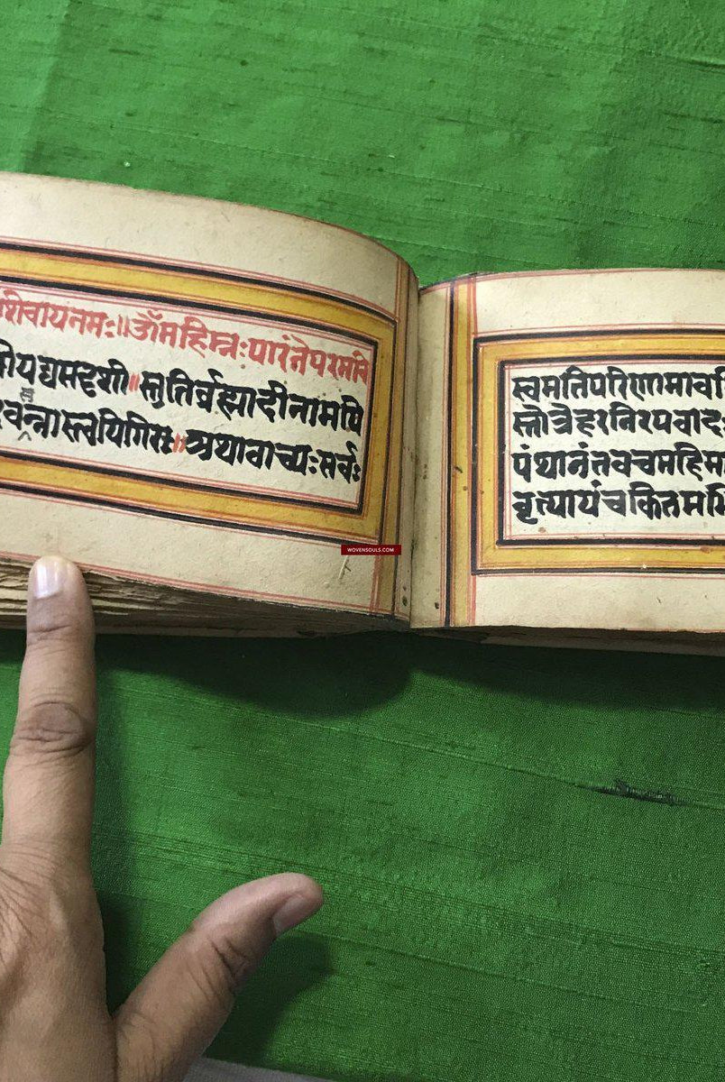 9019 Indian Hindu Manuscript with Sanskrit Verses - Cloth Binding-WOVENSOULS-Antique-Vintage-Textiles-Art-Decor
