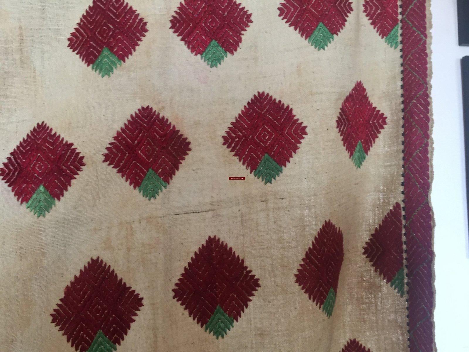 914 Old Thirma Phulkari Embroidered Cultural Textile With Roses-WOVENSOULS-Antique-Vintage-Textiles-Art-Decor