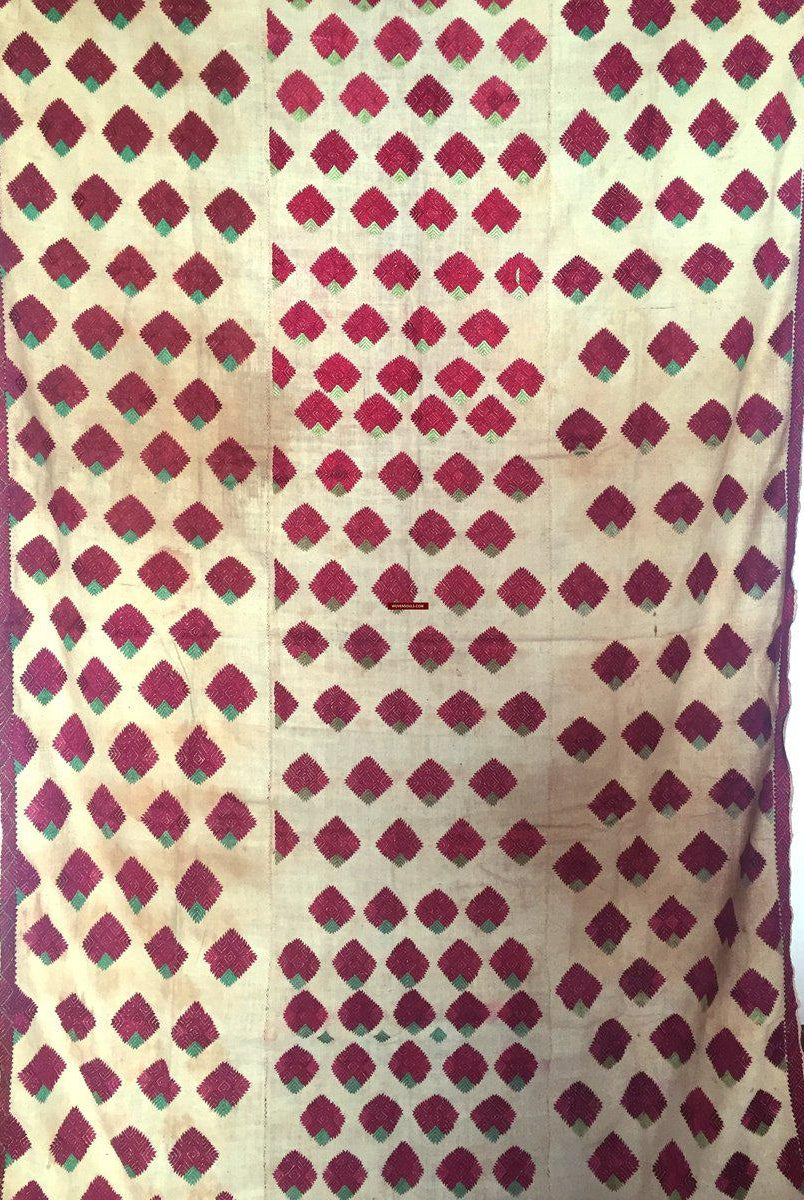 914 Old Thirma Phulkari Embroidered Cultural Textile With Roses-WOVENSOULS-Antique-Vintage-Textiles-Art-Decor