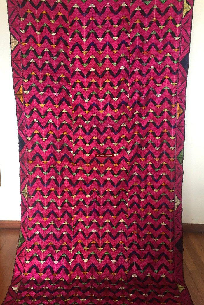915 SOLD Black Base Pink Lehariya Phulkari-WOVENSOULS-Antique-Vintage-Textiles-Art-Decor
