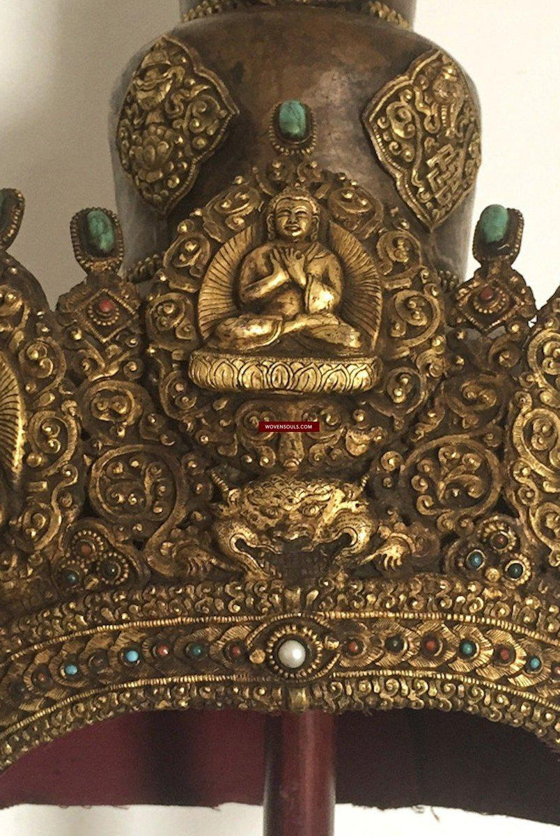 985 VENDU Couronne de diadème de cérémonie de prêtre tantrique bouddhiste antique-WOVENSOULS-Antique-Vintage-Textiles-Art-Décor