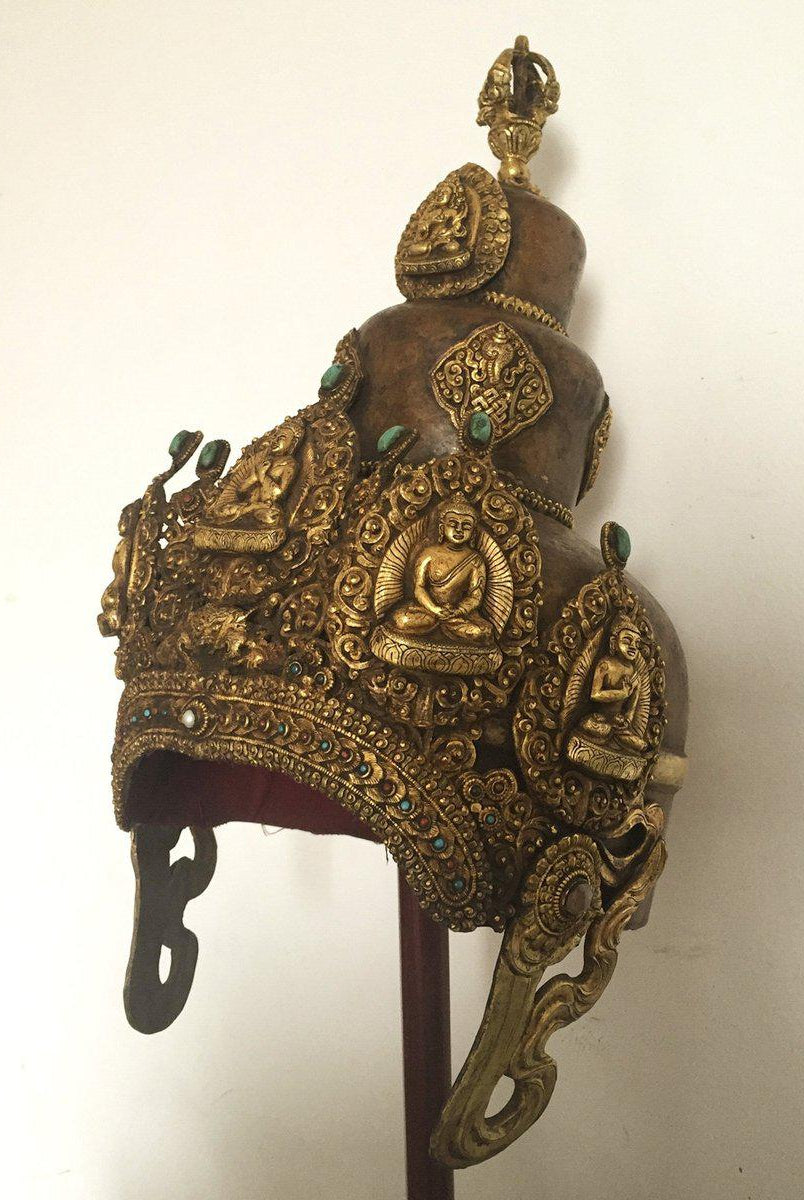 985 VENDU Couronne de diadème de cérémonie de prêtre tantrique bouddhiste antique-WOVENSOULS-Antique-Vintage-Textiles-Art-Décor