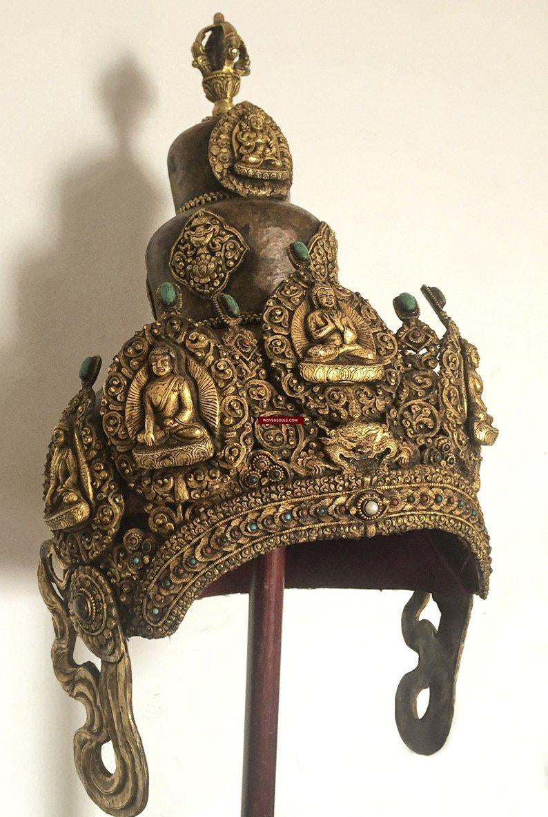 985 VENDU Couronne de diadème de cérémonie de prêtre tantrique bouddhiste antique-WOVENSOULS-Antique-Vintage-Textiles-Art-Décor