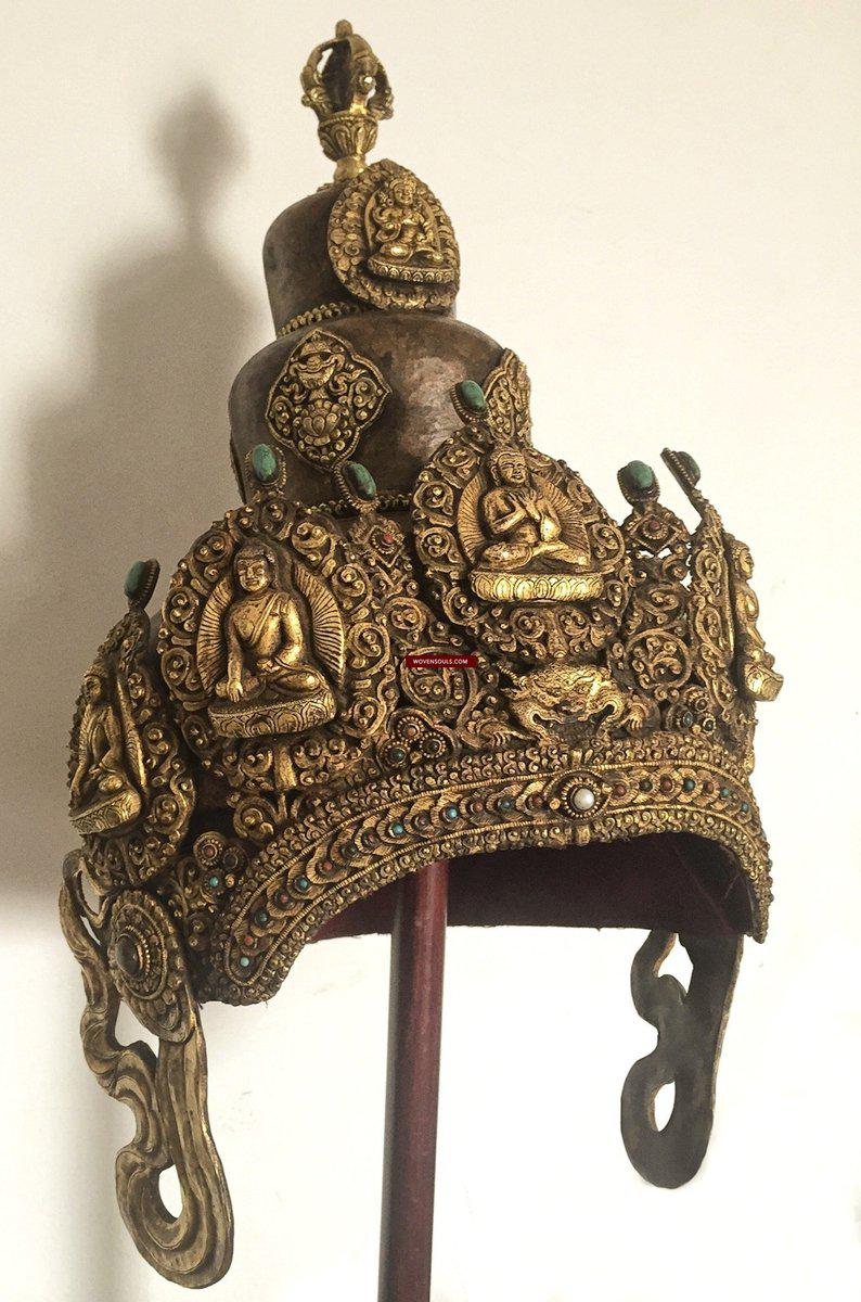 985 SOLD Antique Buddhist Tantric Priest Ceremonial Diadem Crown-WOVENSOULS-Antique-Vintage-Textiles-Art-Decor