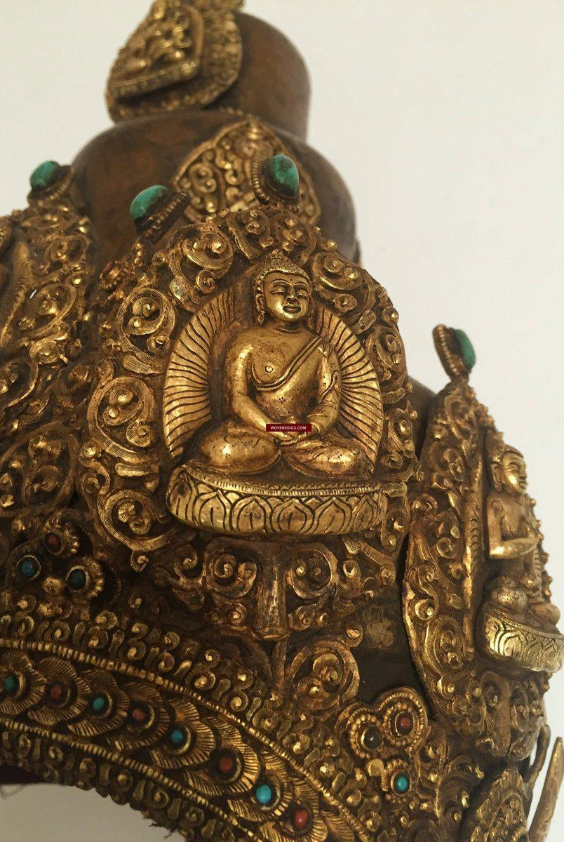 985 VENDU Couronne de diadème de cérémonie de prêtre tantrique bouddhiste antique-WOVENSOULS-Antique-Vintage-Textiles-Art-Décor