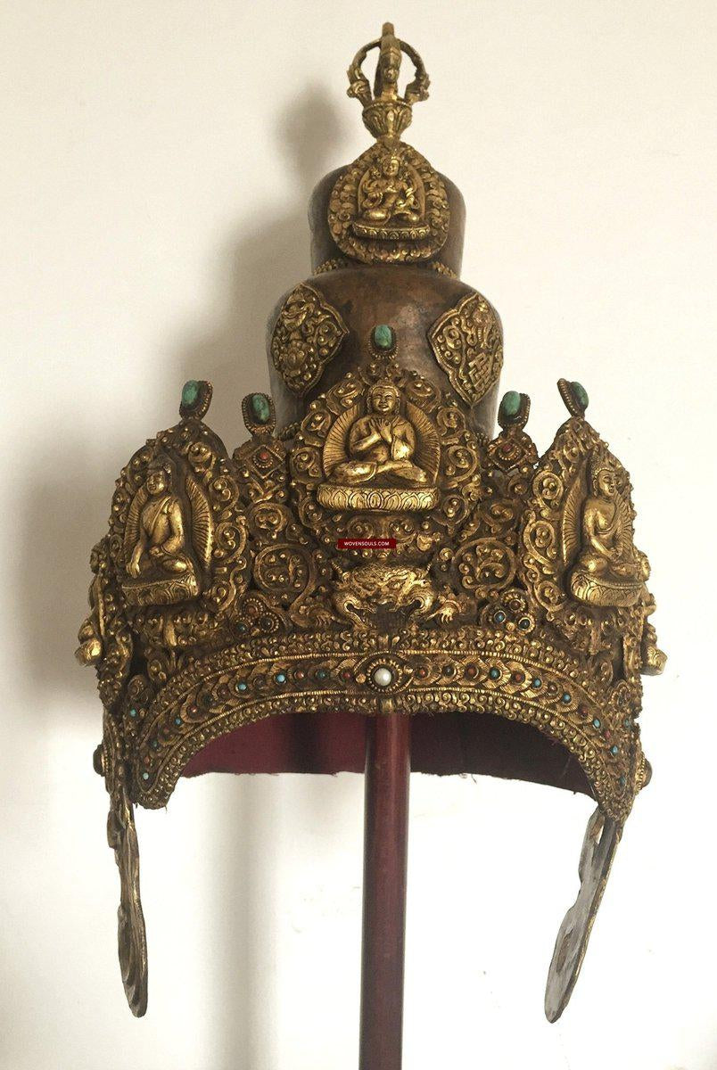 985 SOLD Antique Buddhist Tantric Priest Ceremonial Diadem Crown-WOVENSOULS-Antique-Vintage-Textiles-Art-Decor