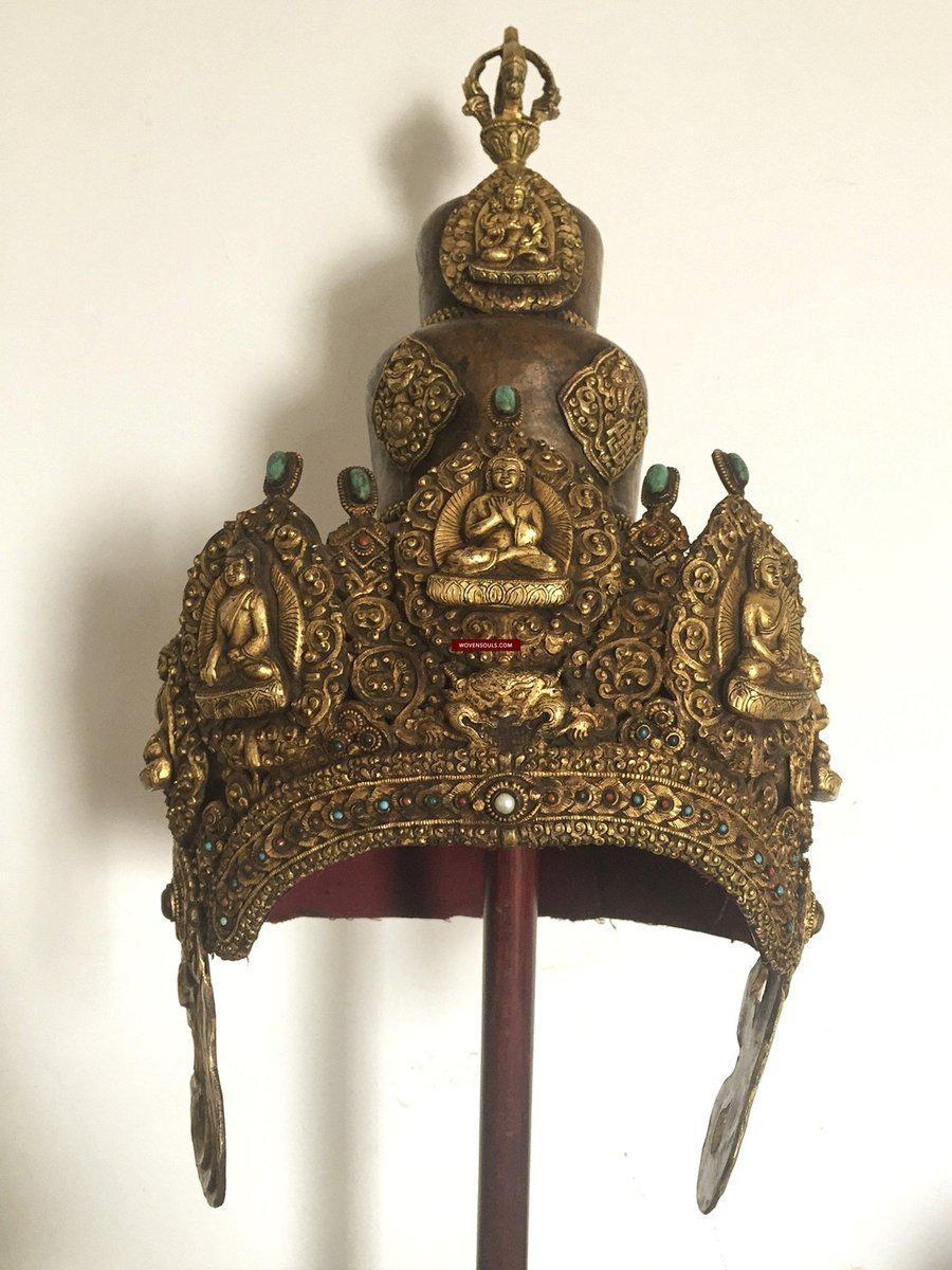 985 SOLD Antique Buddhist Tantric Priest Ceremonial Diadem Crown-WOVENSOULS-Antique-Vintage-Textiles-Art-Decor