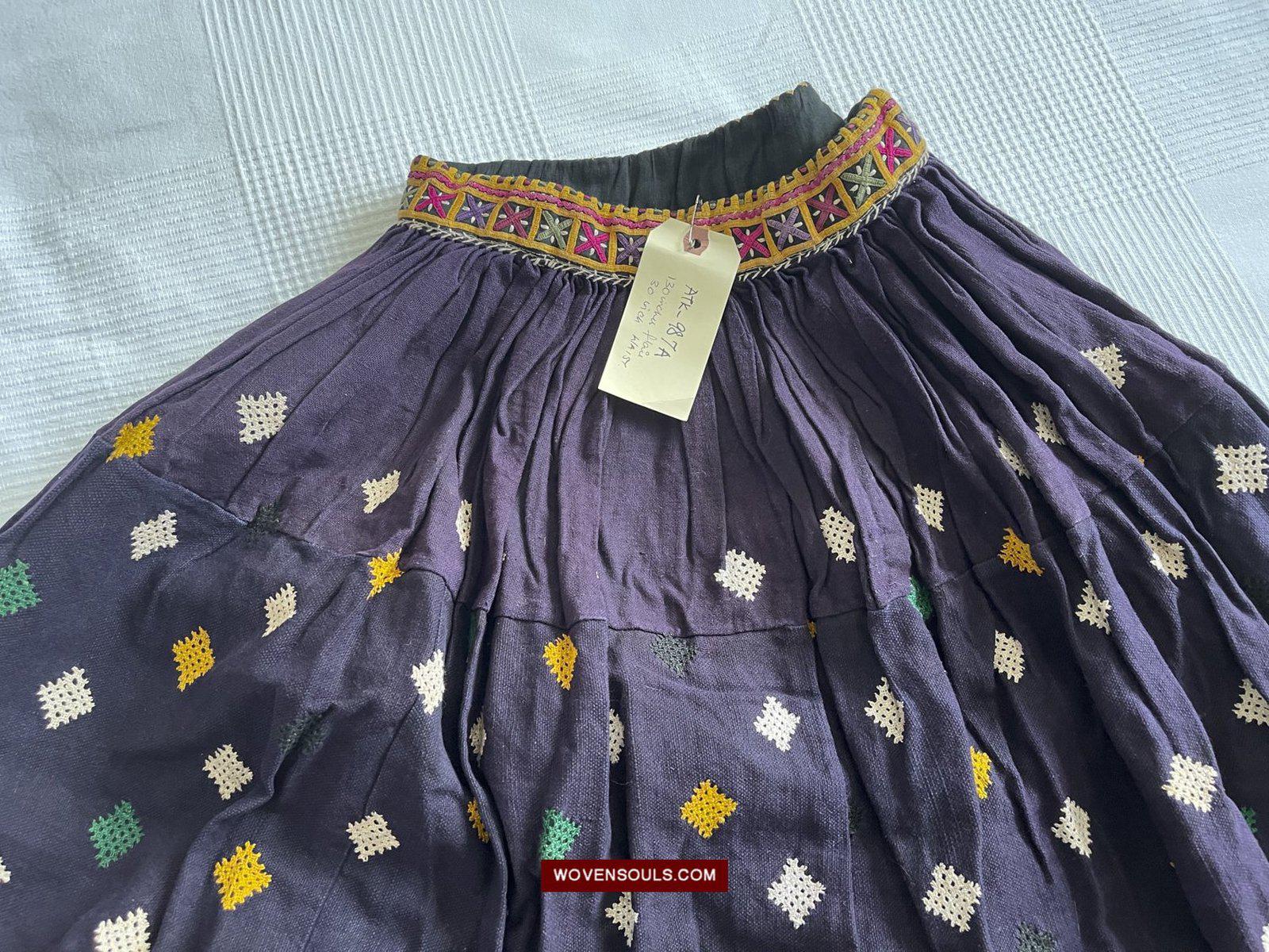 987-A Vintage Blue Gujarati Embroidered Skirt-WOVENSOULS-Antique-Vintage-Textiles-Art-Decor