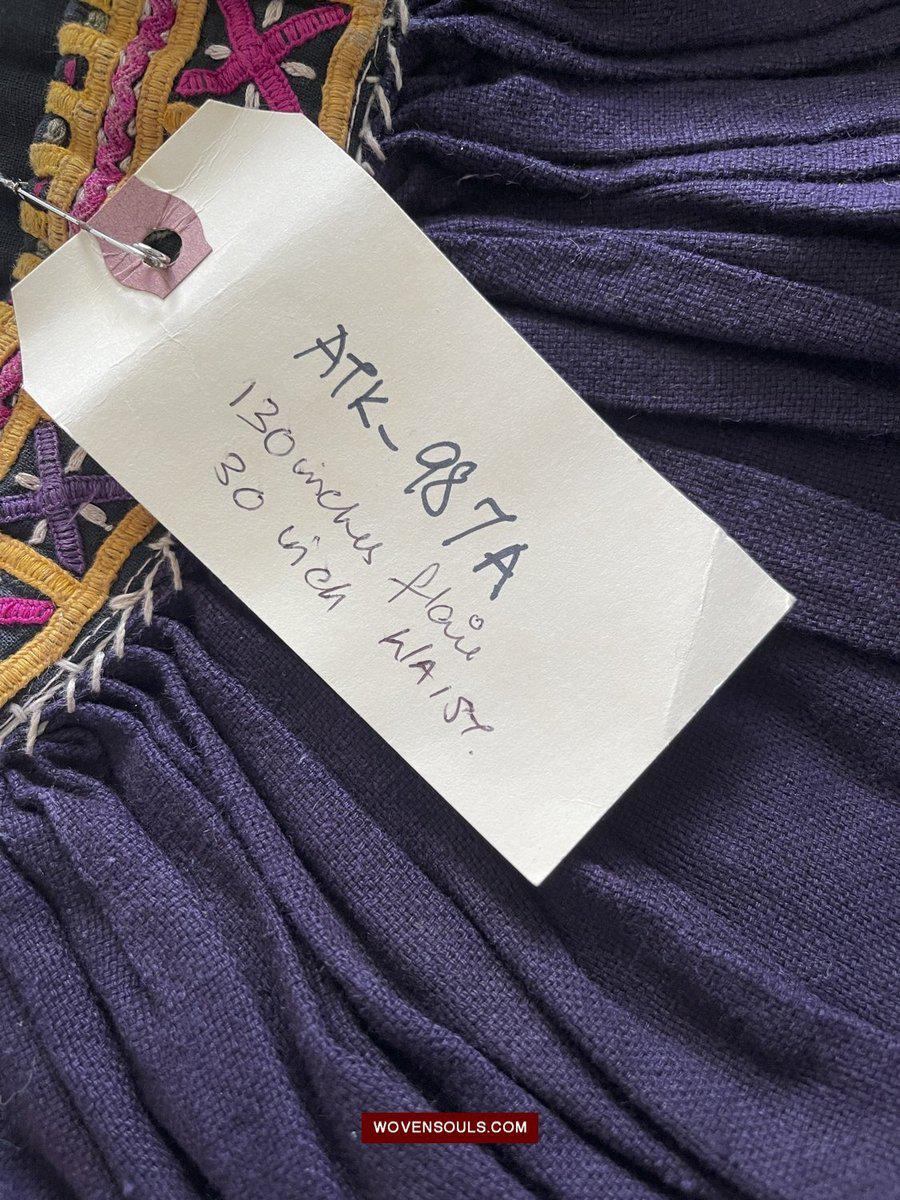 987-A Vintage Blue Gujarati Embroidered Skirt-WOVENSOULS-Antique-Vintage-Textiles-Art-Decor