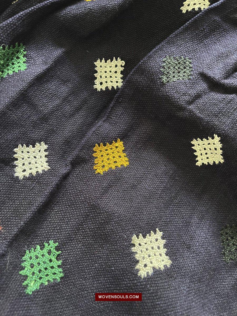 987-A Vintage Blue Gujarati Embroidered Skirt-WOVENSOULS-Antique-Vintage-Textiles-Art-Decor