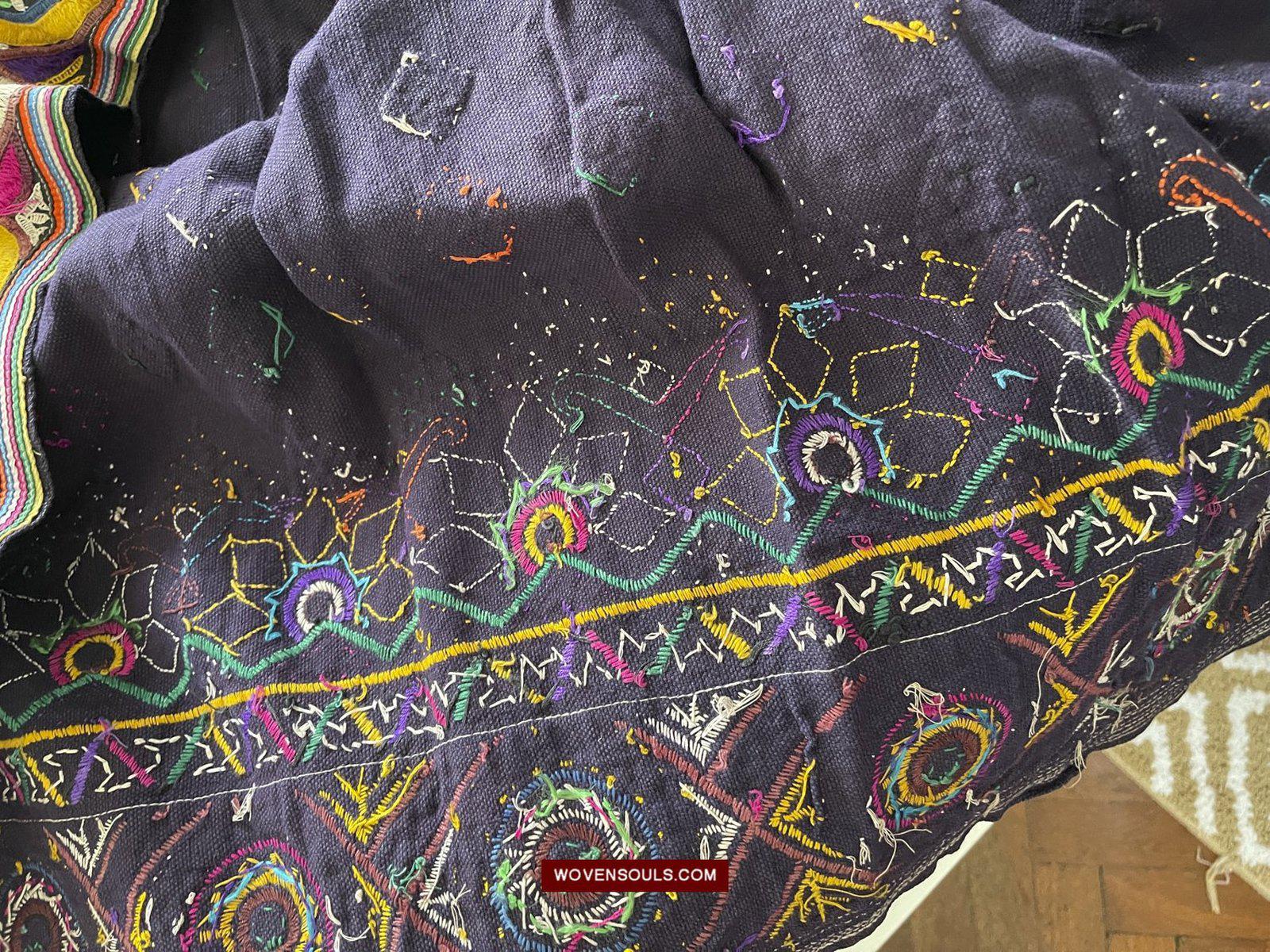 987-A Vintage Blue Gujarati Embroidered Skirt-WOVENSOULS-Antique-Vintage-Textiles-Art-Decor