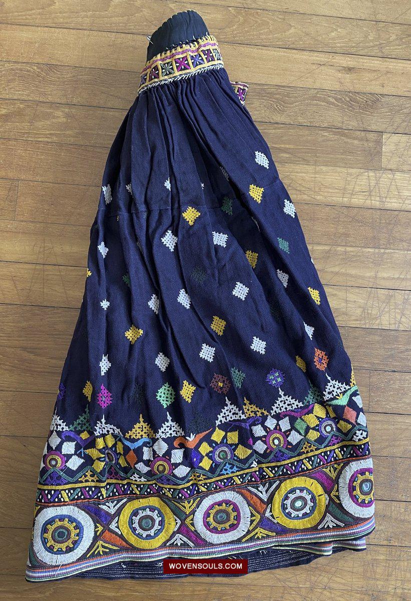 987-A Vintage Blue Gujarati Embroidered Skirt-WOVENSOULS-Antique-Vintage-Textiles-Art-Decor