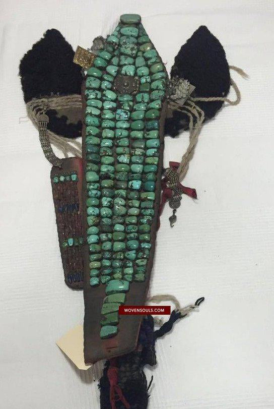 995 Old Heirloom Jewelry Ladakh Turquoise Perak Headdress-WOVENSOULS-Antique-Vintage-Textiles-Art-Decor